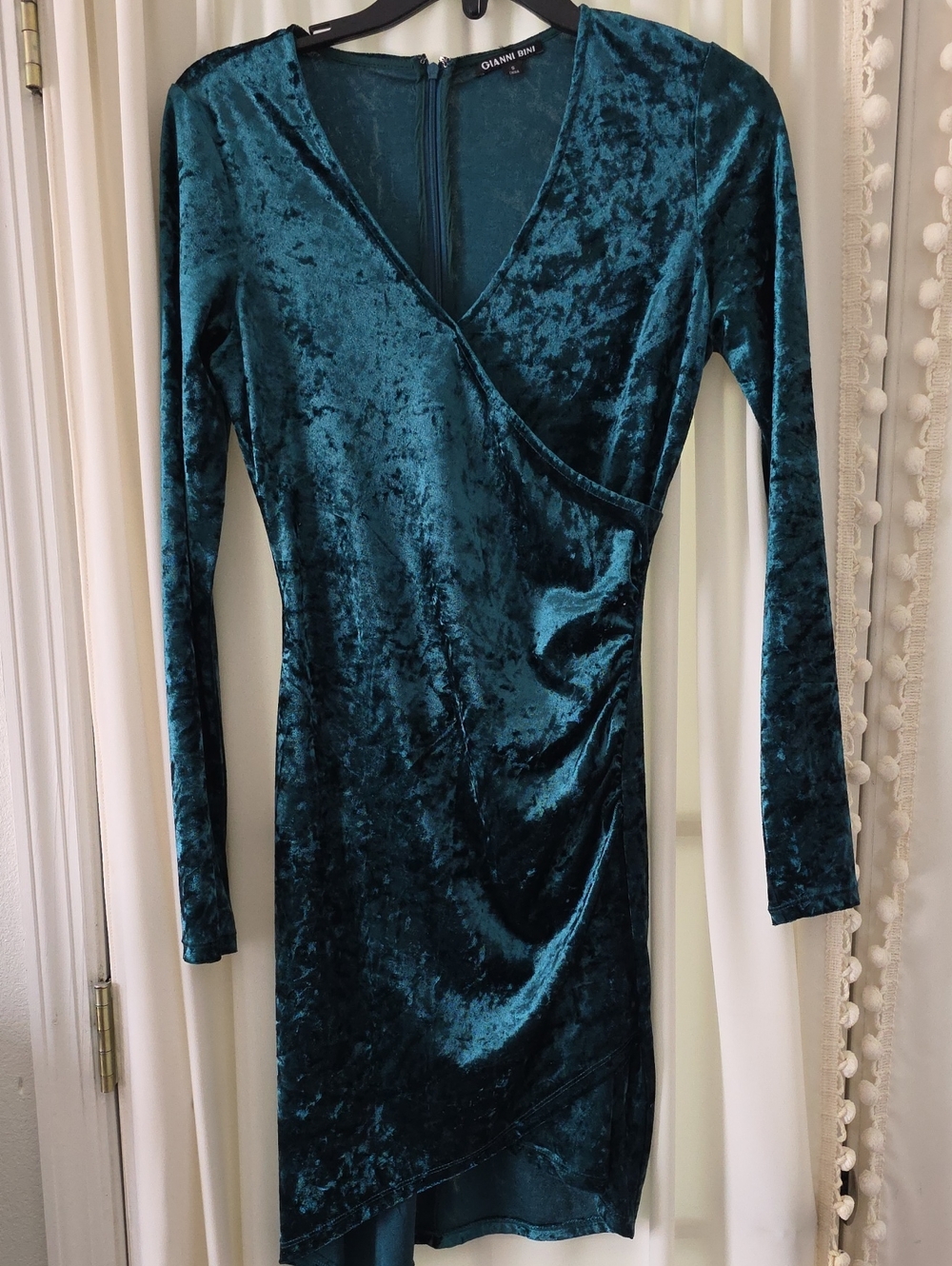 Gianni Bini Teal Velvet Wrap-Style Long Sleeve Dress